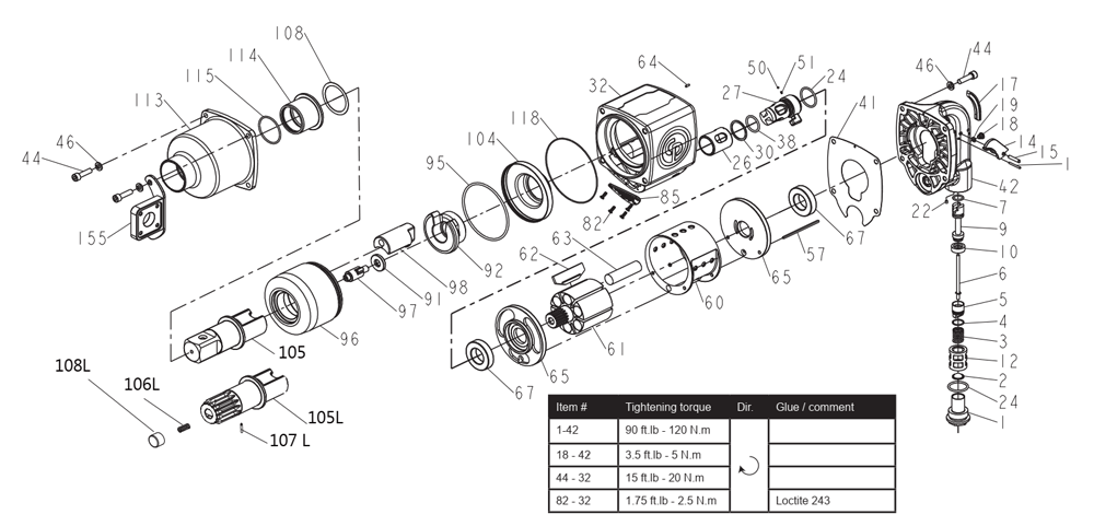 Fig-0 Diagram and Parts List for CP6135-D80L  Chicago Pneumatic Wrench